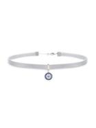 Lord & Taylor 925 Sterling Silver, Crystal & Leather Evil Eye Choker Necklace