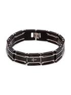 Lord & Taylor Stainless Steel & Crystal Cross Rectangle Link Bracelet