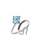 Le Vian Sea Blue Aquamarine, Vanilla Diamonds, Chocolate Diamonds And 14k Vanilla Gold Ring