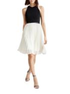 Halston Heritage Belted Colorblock Pleated Dress