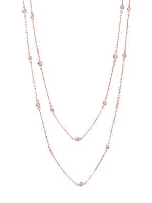 Crislu Classic Pave Crystal, Platinum And Sterling Silver Chain Bezel Necklace