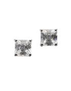 Lord & Taylor Platinum Plated Sterling Silver Square Signity Cubic Zirconia Basket Set Stud Earrings
