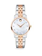 Movado Museum Mother-of-pearl Rose Gold-plated And Stainless Steel Diamond Bracelet Watch