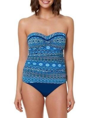Bleu By Rod Beattie Printed Bandeau Tankini Top
