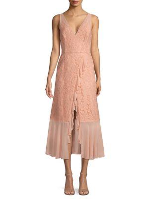 Aidan By Aidan Mattox Lace & Chiffon Ruffle Midi Dress