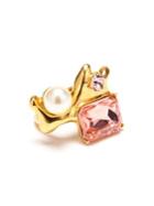 Oscar De La Renta Faux Pearl And Swarovski Crystal Coral Ring