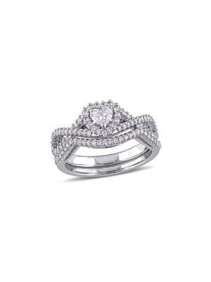 Sonatina Set Of Two 14k White Gold & Diamond Heart Infinity Bridal Rings