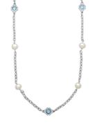 Lord & Taylor Sterling Silver Pearl And Blue Topaz Station Necklace