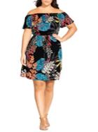City Chic Plus Tahiti Printed Off-the-shoulder A-line Dress