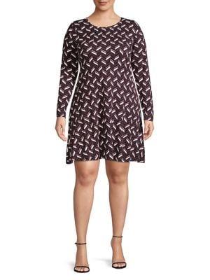 Michael Michael Kors Plus Long Sleeve Printed Fit-&-flare Dress