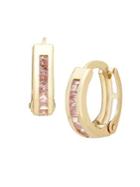 Lord & Taylor Crystal And 14k Yellow Gold Hinged Hoop Earrings