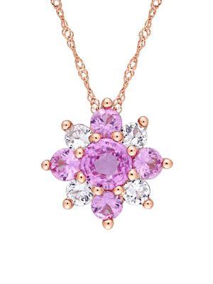Sonatina Pink, White Sapphire & 14k Rose Gold Cluster Floral Necklace