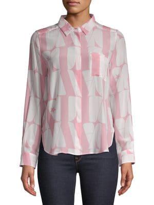 Marella Printed Silk Button-down Shirt