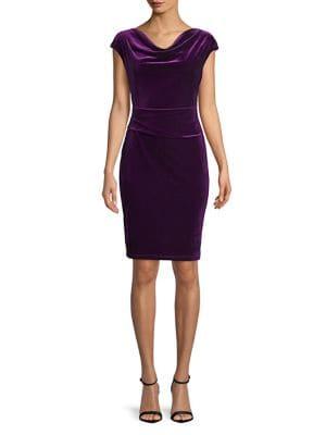 Molly Bracken Cap-sleeve Velvet Sheath Dress