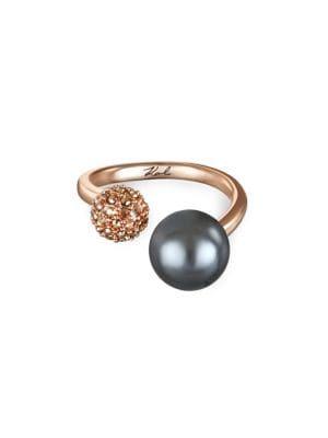 Karl Lagerfeld Pave & Faux Pearl Swarovski Crystal Ring