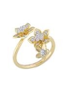 Sonatina White Sapphire & 0.1 Tcw Diamond Flower Open Ring