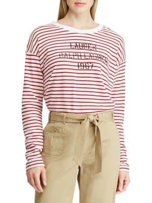 Lauren Ralph Lauren Logo Striped Terry Sweatshirt