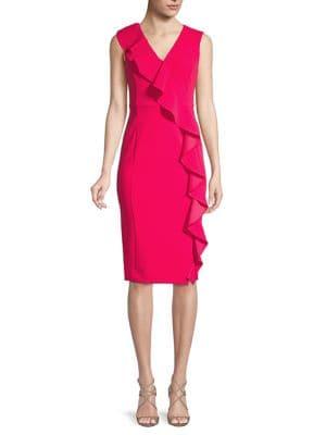 Calvin Klein Asymmetrical Ruffle Sheath Dress