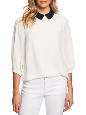 Cece Meadow Monet Floral Embroidered Blouse