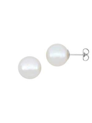 Sonatina 14k White Gold & 11-12mm White Round Pearl Stud Earrings
