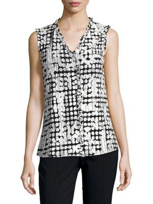 Karl Lagerfeld Paris Printed V-neck Ruffle Top