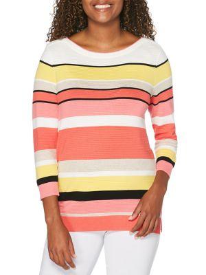 Rafaella Striped Long-sleeve Sweater