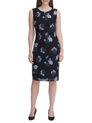 Tommy Hilfiger Embroidered Floral Mesh Sheath Dress