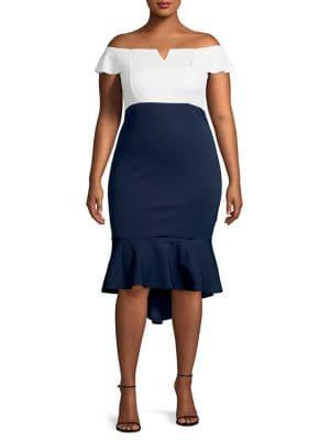 Quiz Curve Plus Colorblock Off-the-shoulder Sheath Dress