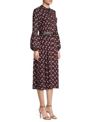 Michael Michael Kors Belted Chevron-print Dress