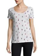 Lord & Taylor Ice-cream Print Cotton Slub V-neck Roll Sleeve Tee
