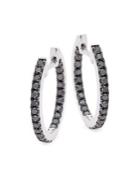 Lord & Taylor 14k White Gold And Treated Black Diamond Hoop Earrings