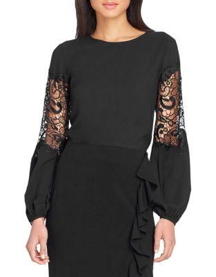 Tahari Arthur S. Levine Georgette Lace Inset Blouse