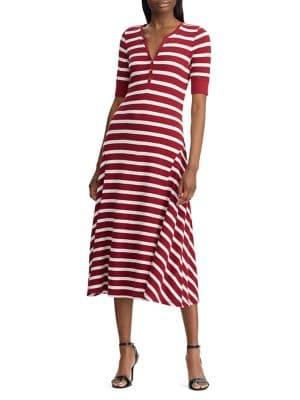 Lauren Ralph Lauren Waffle-knit Striped Cotton Midi Dress