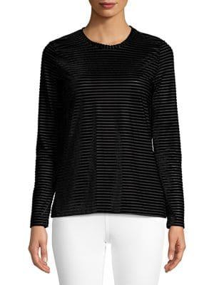 Michael Michael Kors Petite Striped Velvet Long Sleeve Top