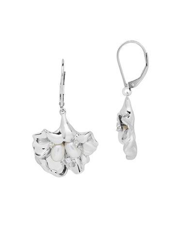 Lord & Taylor 4-6mm White Top Drilled Freshwater Pearl And Sterling Silver Flower Earrings