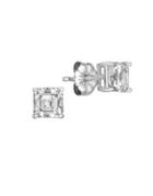 Crislu Classic Solitaire Asscher Crystal, Sterling Silver And Platinum Stud Earrings