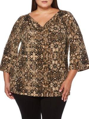 Rafaella Plus Distressed Tile Printed Top