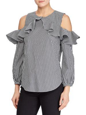 Lauren Ralph Lauren Petite Cold-shoulder Gingham Cotton Top