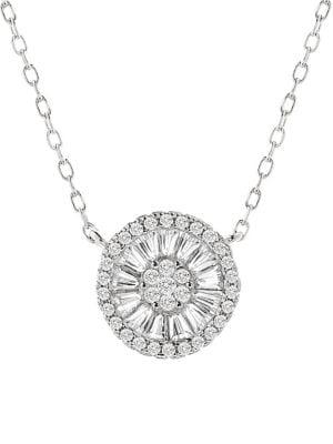 Lord & Taylor Sterling Silver & Crystal Disc Pendant Necklace
