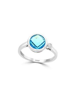 Effy 14k White Gold, Blue Topaz & Diamond Ring