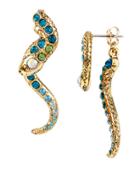 Betsey Johnson Ocean Drive Pave Crystal Snake Front And Back Linear Earrings