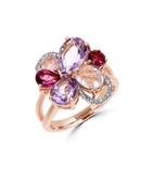 Effy Mosiac Semi-precious, Multi-stone, Diamond And 14k Rose Gold Flower Ring