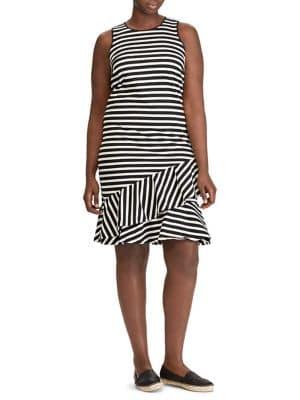 Lauren Ralph Lauren Plus Sleeveless Striped Asymmetric Dress