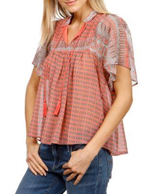 Lucky Brand Plus Americana Embroidered Top
