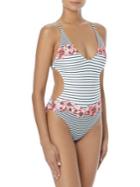 Vince Camuto One-piece Strappy-back Floral Stripe Swimsuit