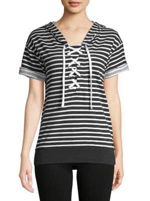 Marc New York Performance Striped Lace-up Hooded Sweatshirt