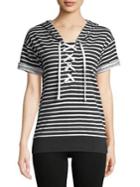 Marc New York Performance Striped Lace-up Hooded Sweatshirt