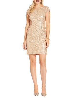 Adrianna Papell Short-sleeve Sequined Sheath Dress