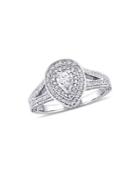 Sonatina 14k White Gold, Pear And Round Diamond Raised Halo Engagement Ring