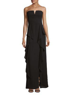 H Halston Strapless Slit Ruffle Gown